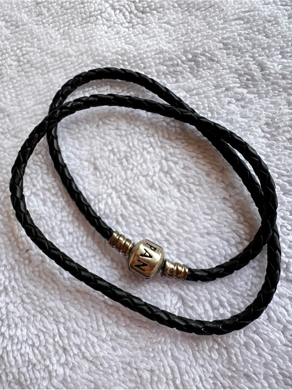 Pandora Black Braided Leather Double Wrap Bracelet 38cm Sterling Silver Clasp